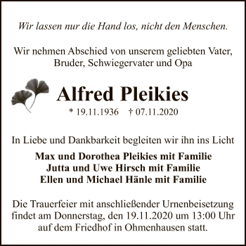 Anzeige von Alfred Pleikies von Reutlinger General-Anzeiger