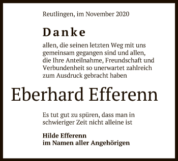 Anzeige von Eberhard Efferenn von Reutlinger General-Anzeiger