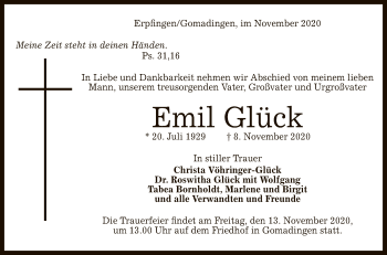 Anzeige von Emil Glück von Reutlinger General-Anzeiger