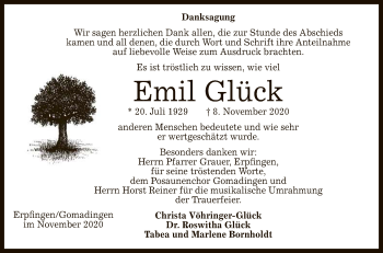 Anzeige von Emil Glück von Reutlinger General-Anzeiger