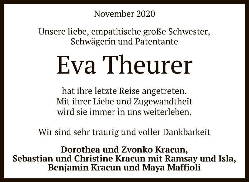  Traueranzeige für Eva Theurer vom 24.11.2020 aus Reutlinger General-Anzeiger