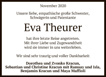 Anzeige von Eva Theurer von Reutlinger General-Anzeiger