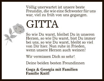 Anzeige von Gitta  von Reutlinger General-Anzeiger