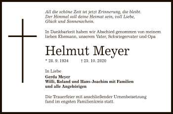 Anzeige von Helmut Meyer von Reutlinger General-Anzeiger