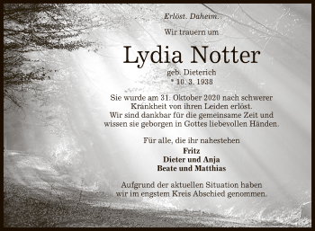 Anzeige von Lydia Notter von Reutlinger General-Anzeiger