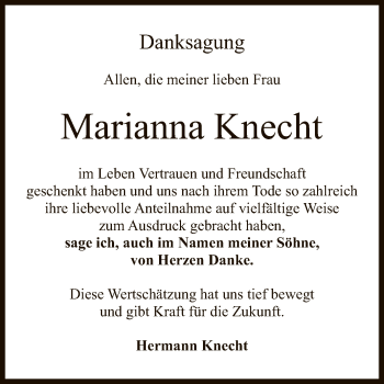 Anzeige von Marianna Knecht von Reutlinger General-Anzeiger