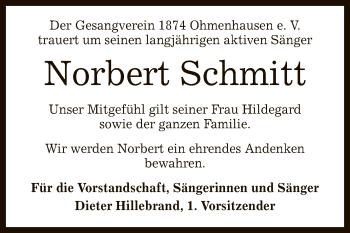 Anzeige von Norbert Schmitt von Reutlinger General-Anzeiger