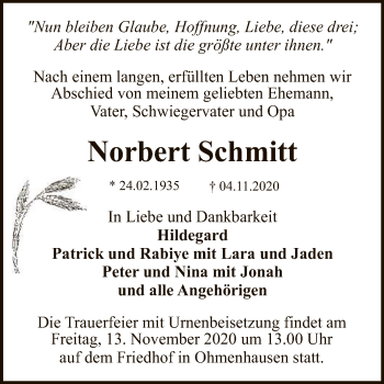 Anzeige von Norbert Schmitt von Reutlinger General-Anzeiger