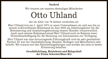 Anzeige von Otto Uhland von Reutlinger General-Anzeiger