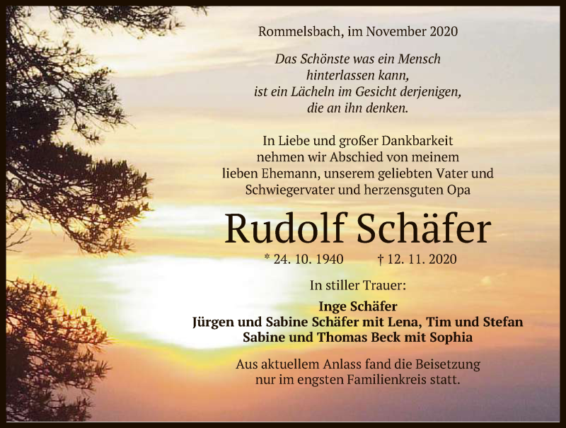  Traueranzeige für Rudolf Schäfer vom 19.11.2020 aus Reutlinger General-Anzeiger