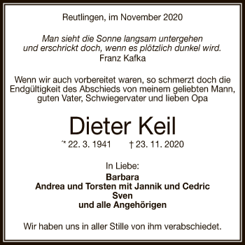 Anzeige von Dieter Keil von Reutlinger General-Anzeiger