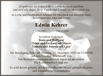 Anzeige von Edwin Kehrer von Reutlinger General-Anzeiger