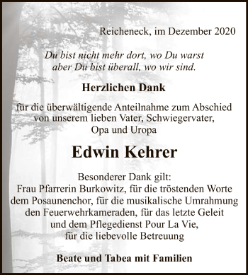 Anzeige von Edwin Kehrer von Reutlinger General-Anzeiger
