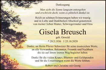 Anzeige von Gisela Breusch von Reutlinger General-Anzeiger