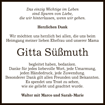 Anzeige von Gitta Süßmuth von Reutlinger General-Anzeiger
