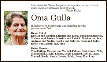 Anzeige von Gulla  von Reutlinger General-Anzeiger