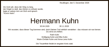 Anzeige von Hermann Kuhn von Reutlinger General-Anzeiger