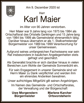 Anzeige von Karl Maier von Reutlinger General-Anzeiger