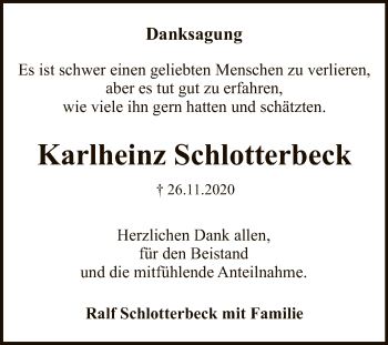Anzeige von Karlheinz Schlotterbeck von Reutlinger General-Anzeiger