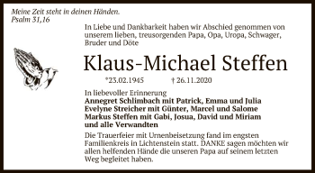 Anzeige von Klaus-Michael Steffen von Reutlinger General-Anzeiger