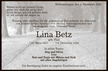 Anzeige von Lina Betz von Reutlinger General-Anzeiger