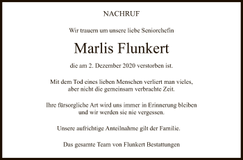 Anzeige von Marlis Flunkert von Reutlinger General-Anzeiger