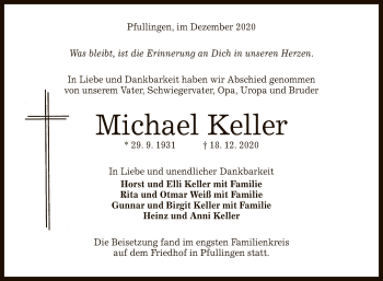 Anzeige von Michael Keller von Reutlinger General-Anzeiger