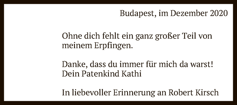  Traueranzeige für Robert Kirsch vom 22.12.2020 aus Reutlinger General-Anzeiger