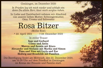 Anzeige von Rosa Bitzer von Reutlinger General-Anzeiger