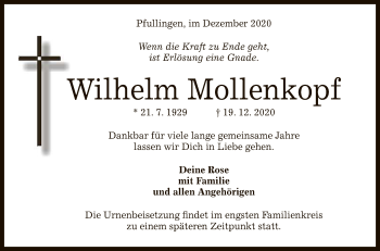Anzeige von Wilhelm Mollenkopf von Reutlinger General-Anzeiger