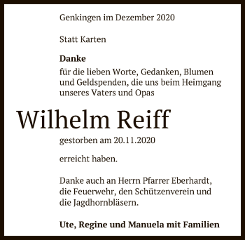 Anzeige von Wilhelm Reiff von Reutlinger General-Anzeiger