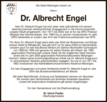Anzeige von Albrecht Engel von Reutlinger General-Anzeiger