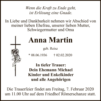 Anzeige von Anna Martin von Reutlinger General-Anzeiger