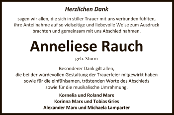 Anzeige von Anneliese Rauch von Reutlinger General-Anzeiger