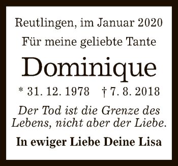 Anzeige von Dominique  von Reutlinger General-Anzeiger