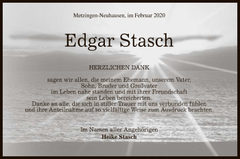 Anzeige von Edgar Stasch von Reutlinger General-Anzeiger