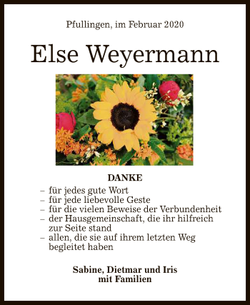 Anzeige von Else Weyermann von Reutlinger General-Anzeiger