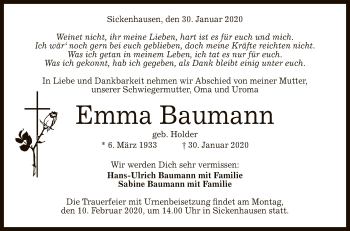 Anzeige von Emma Baumann von Reutlinger General-Anzeiger