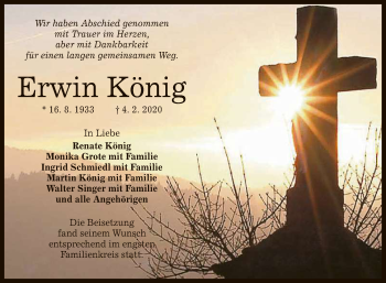 Anzeige von Erwin König von Reutlinger General-Anzeiger
