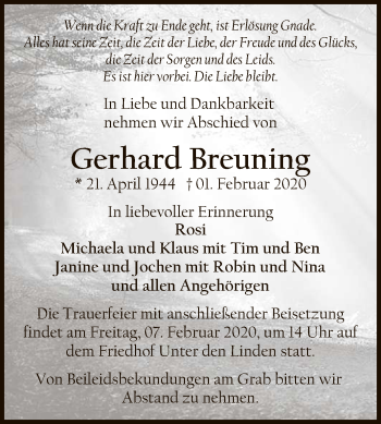Anzeige von Gerhard Breuning von Reutlinger General-Anzeiger