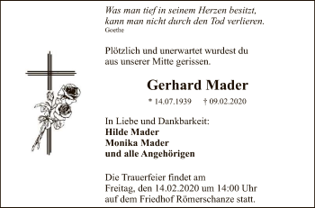Anzeige von Gerhard Mader von Reutlinger General-Anzeiger