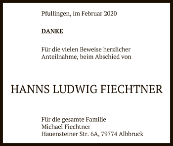 Anzeige von Hanns Ludwig Fiechtner von Reutlinger General-Anzeiger