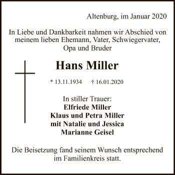 Anzeige von Hans Miller von Reutlinger General-Anzeiger