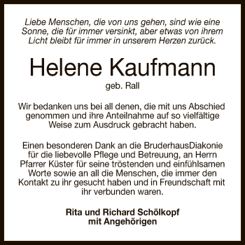 Anzeige von Helene Kaufmann von Reutlinger General-Anzeiger