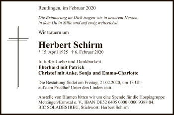 Anzeige von Herbert Schirm von Reutlinger General-Anzeiger
