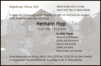 Anzeige von Hermann Hipp von Reutlinger General-Anzeiger