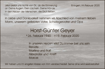 Anzeige von Horst-Günter Geyer von Reutlinger General-Anzeiger