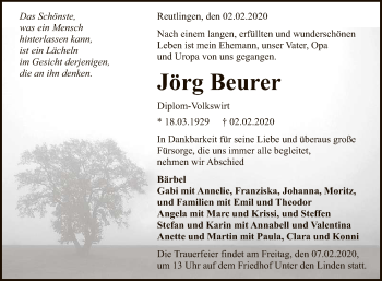 Anzeige von Jörg Beurer von Reutlinger General-Anzeiger
