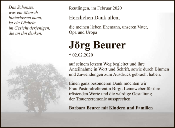 Anzeige von Jörg Beurer von Reutlinger General-Anzeiger