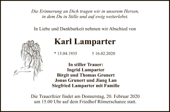 Anzeige von Karl Lamparter von Reutlinger General-Anzeiger